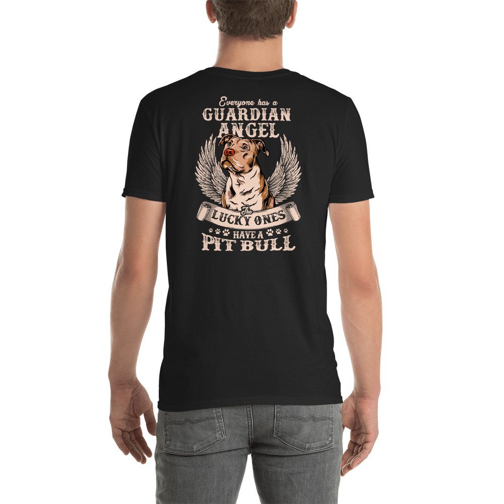 Everyone Has A Guardian Angel, Lucky Ones Have A Pitbull Short-Sleeve Unisex T-Shirt Black