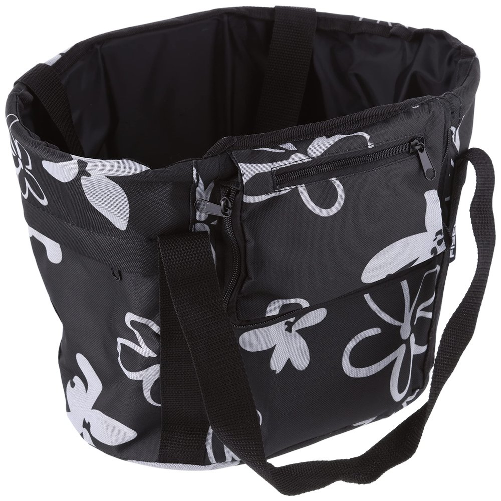 Fischer Bicycle Basket with Quick Attachment on The Handlebar, Load Capacity 5 kg, Integrated rain Cover, Black with Flowers