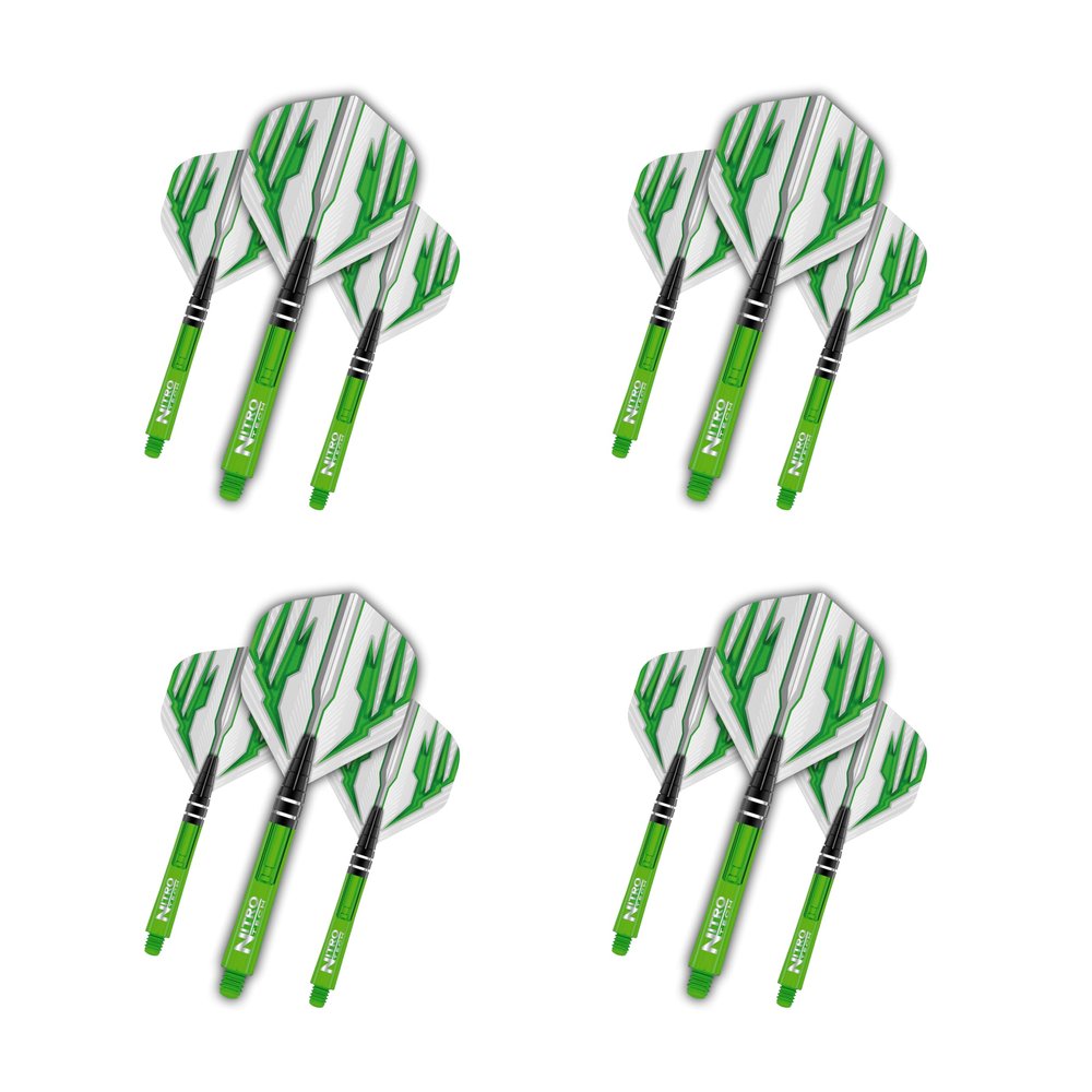 Red Dragon Darts Flights and Flight & Shaft Combo Green - 4 Sets of Standard Flights and 4 Sets of Medium Nitrotech Shafts Per Pack & Red Dragon Checkout Card