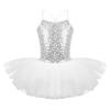 dPois Kids Girls' Spaghetti Straps Shiny Sequined Ballet Dance Leotard Tutu Dress Skirt Dancewear White 5-6 view 1