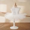 dPois Kids Girls' Spaghetti Straps Shiny Sequined Ballet Dance Leotard Tutu Dress Skirt Dancewear White 5-6 view 3