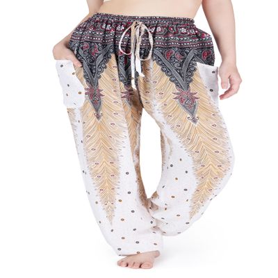 Lannaclothesdesign Harem Pants for Womens Summer Clothes Boho Hippie Linen Pants Women (M, White)