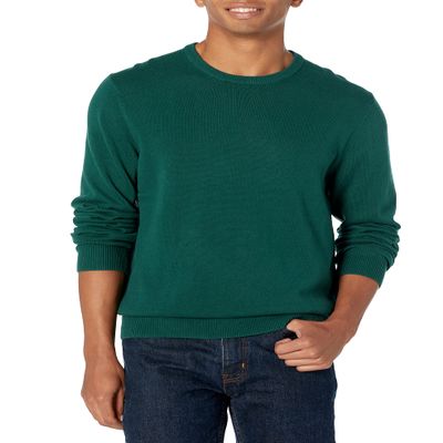 Amazon Essentials Men's Long-Sleeve Crewneck Sweater, 100% Cotton, Big & Tall Options Available, Dark Green, XX-Large