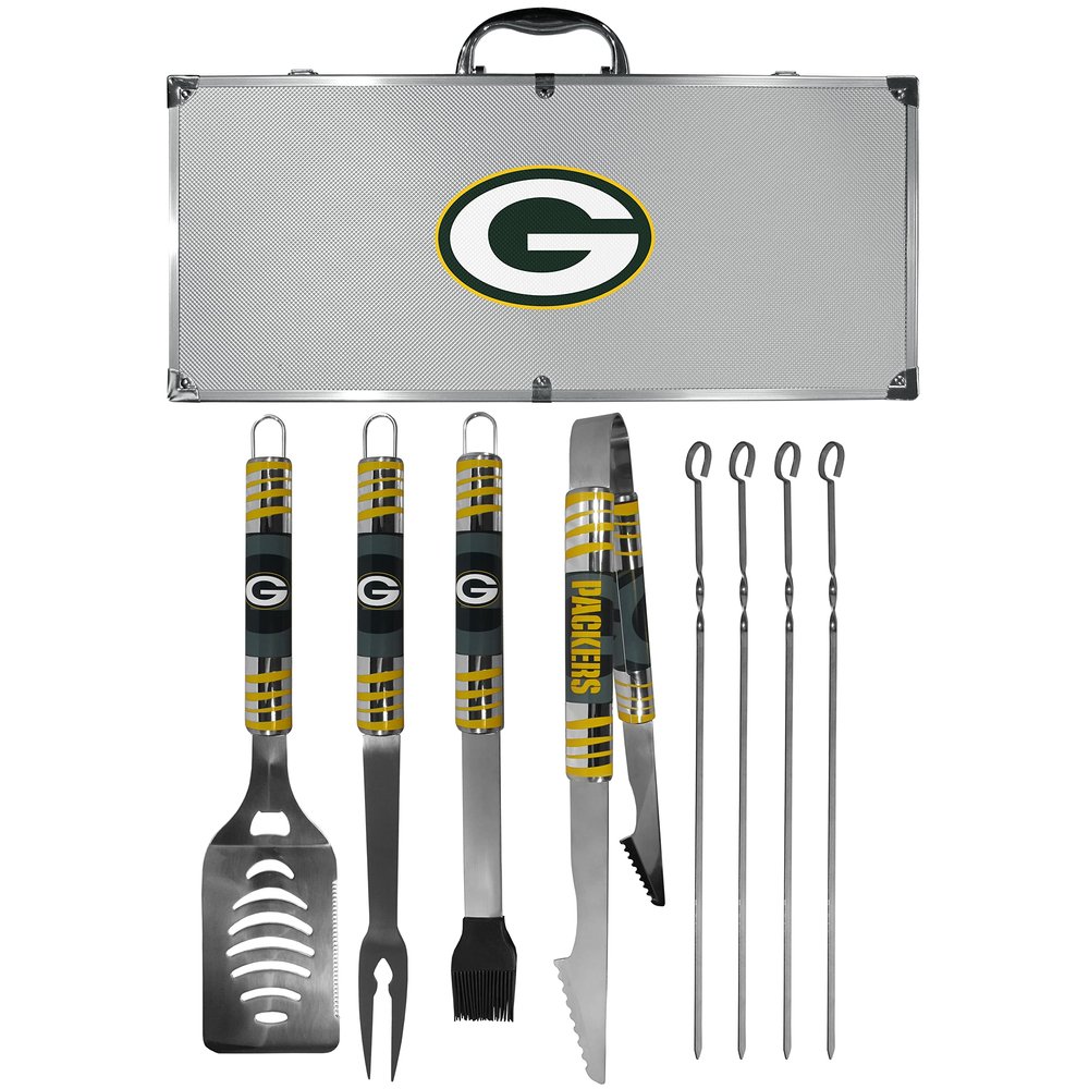 NFL Siskiyou Sports Fan Shop Green Bay Packers Steel Tailgater BBQ Set w/Case 8 piece Gray