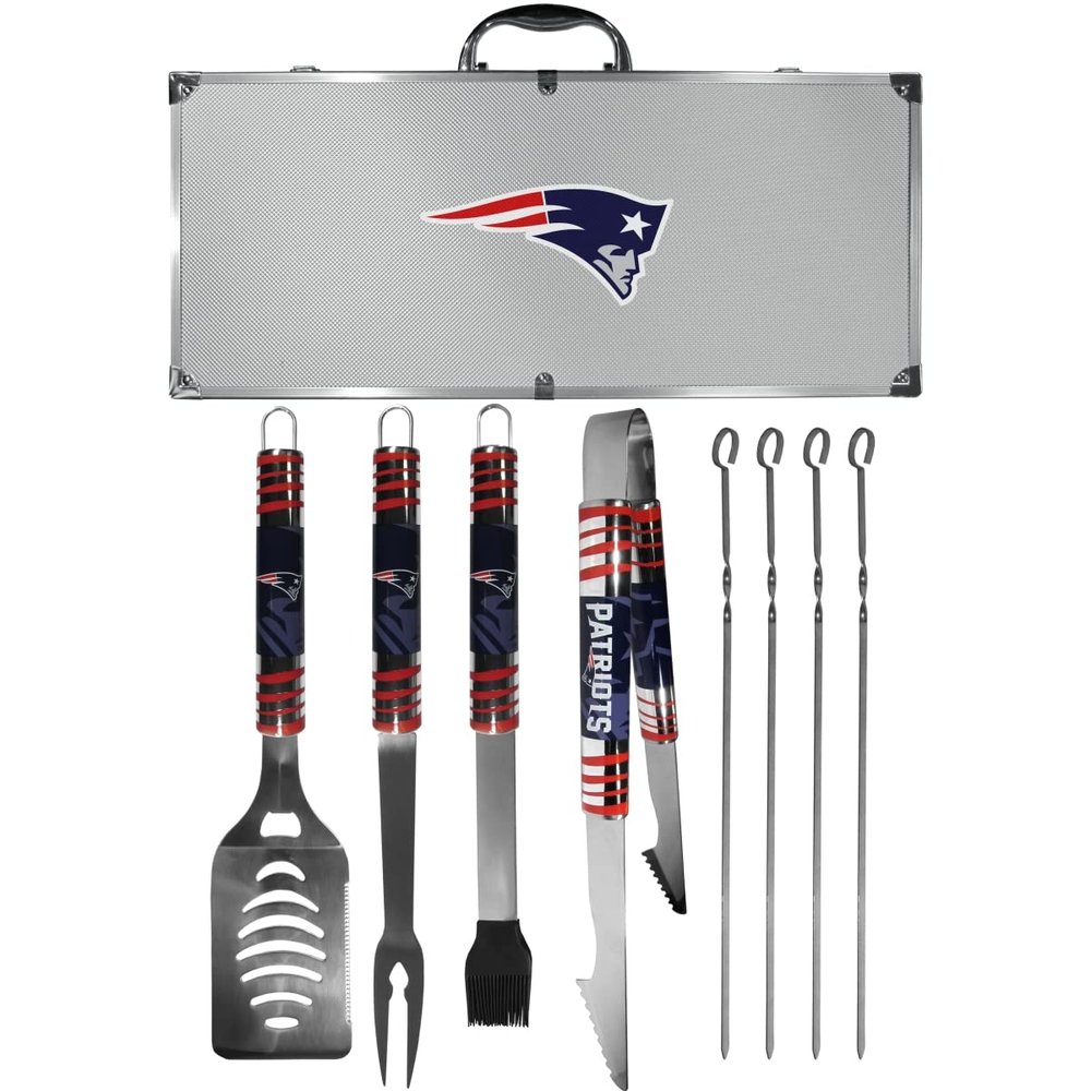 NFL Siskiyou Sports Fan Shop New England Patriots Steel Tailgater BBQ Set w/Case 8 piece Gray