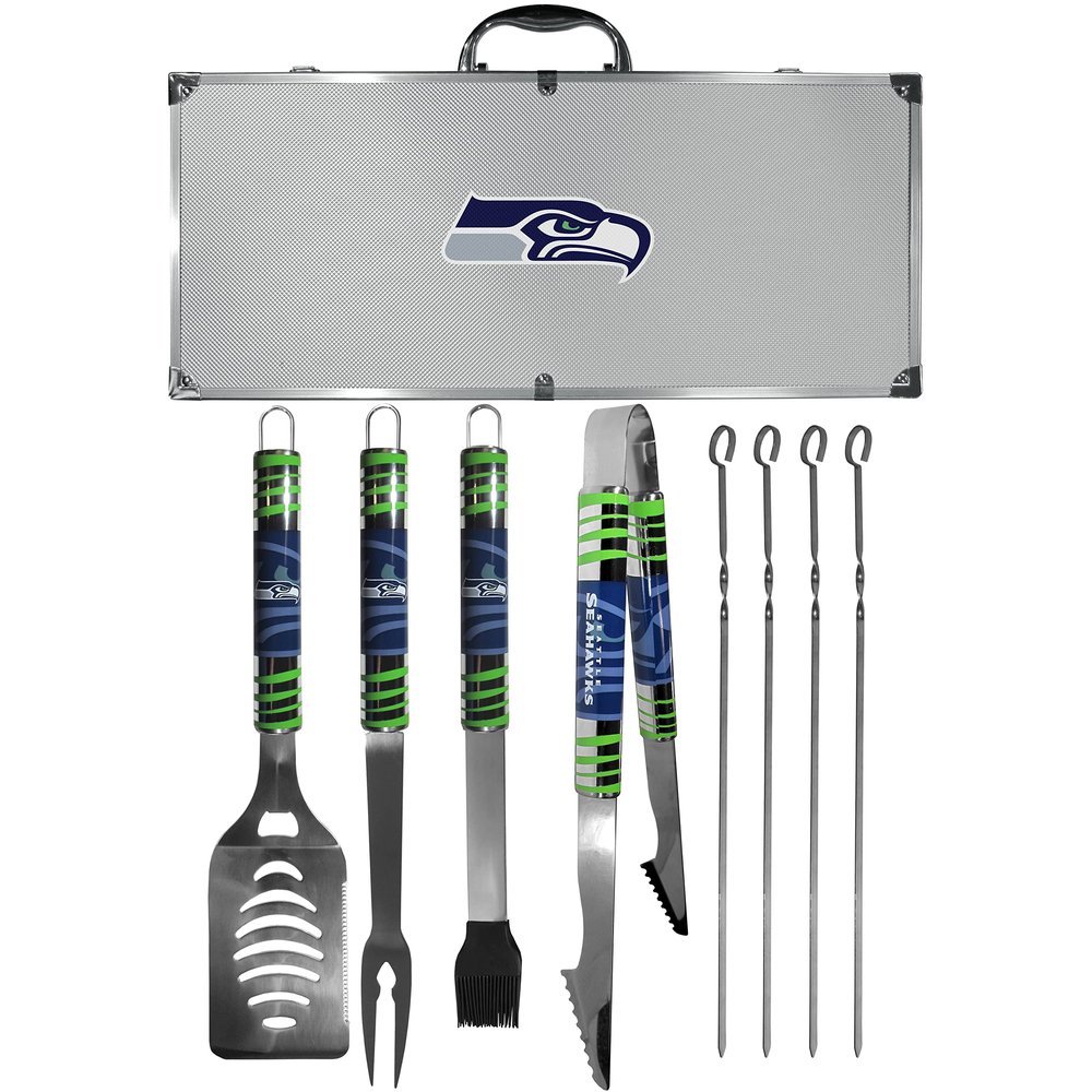 NFL Siskiyou Sports Fan Shop Seattle Seahawks Steel Tailgater BBQ Set w/Case 8 piece Gray