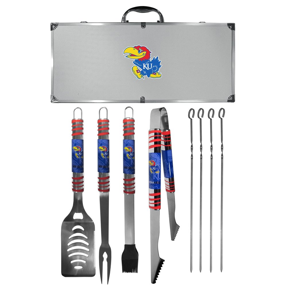 NCAA Siskiyou Sports Fan Shop Kansas Jayhawks Steel Tailgater BBQ Set w/Case 8 piece Gray