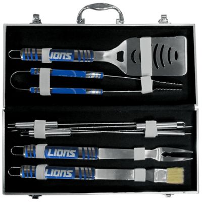 NFL Siskiyou Sports Fan Shop Detroit Lions Steel Tailgater BBQ Set w/Case 8 piece Gray