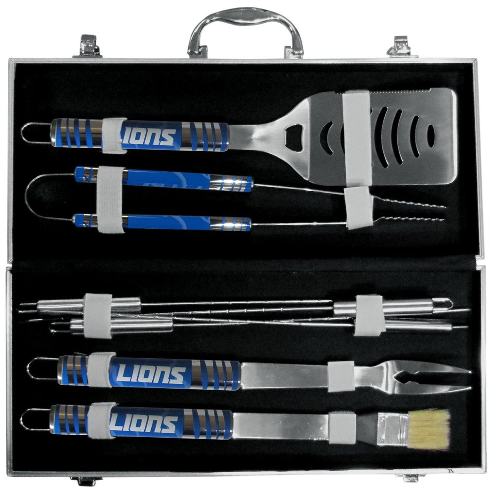 NFL Siskiyou Sports Fan Shop Detroit Lions Steel Tailgater BBQ Set w/Case 8 piece Gray