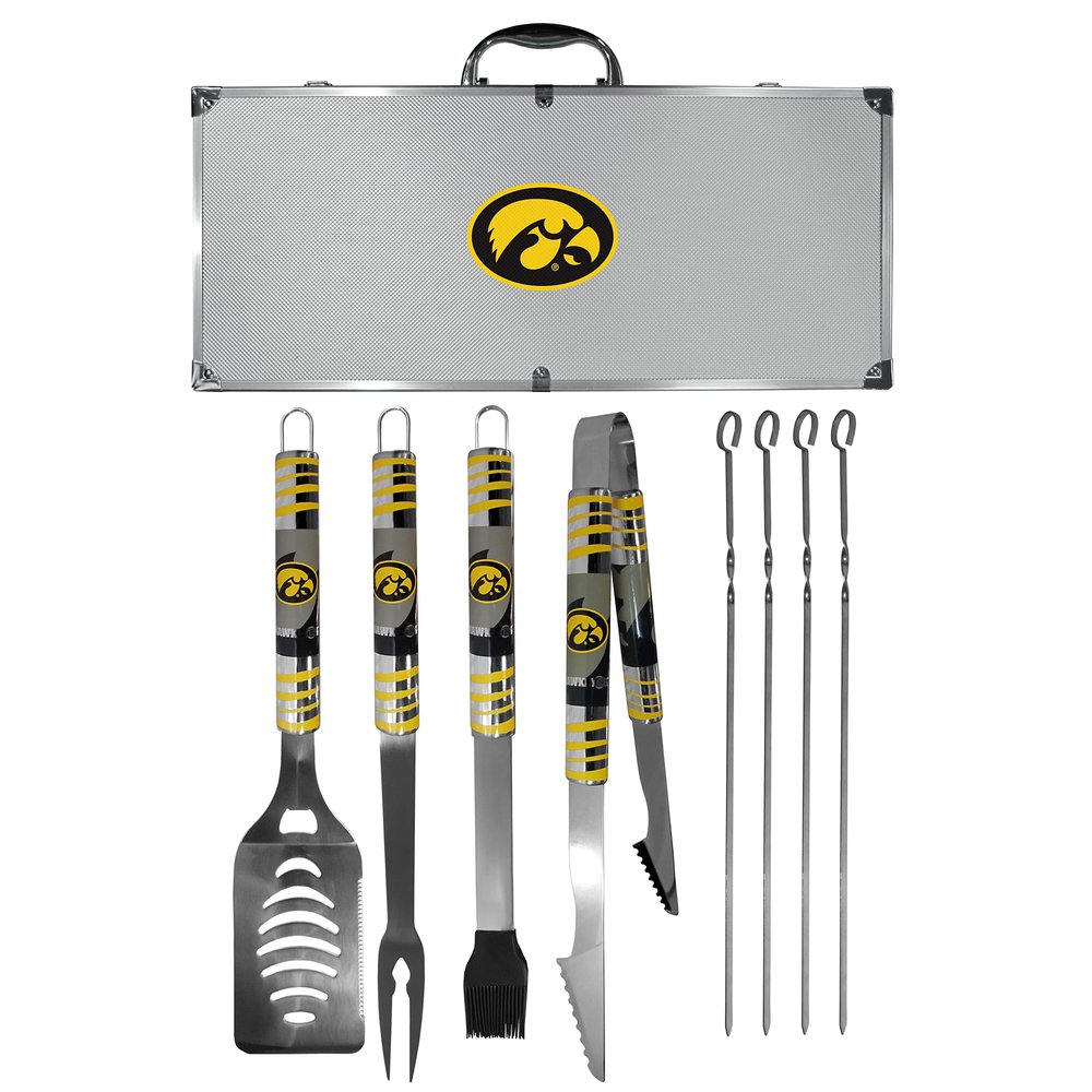 NCAA Siskiyou Sports Fan Shop Iowa Hawkeyes Steel Tailgater BBQ Set w/Case 8 piece Gray