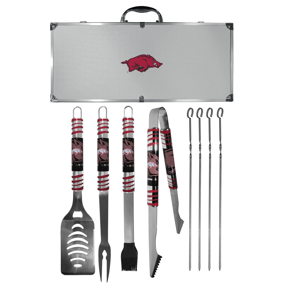 NCAA Siskiyou Sports Fan Shop Arkansas Razorbacks Steel Tailgater BBQ Set w/Case 8 piece Gray (C8BQ12)