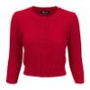 YEMAK Women's Cropped Cardigan Sweater  3/4 Sleeve Crewneck Basic Classic Casual Button Down Soft Crochet Knit Top MK3514-RED-S view 1
