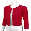 YEMAK Women's Cropped Cardigan Sweater  3/4 Sleeve Crewneck Basic Classic Casual Button Down Soft Crochet Knit Top MK3514-RED-S view 2