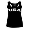 0089. Vintage Graphic USA Fonts American United States of America Military Patriotic Style Women's Tank Top Racerback (Black, Medium) view 1
