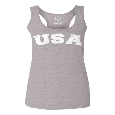 0089. Vintage Graphic USA Fonts American United States of America Military Patriotic Style Women's Tank Top Racerback (Light Gray Large)
