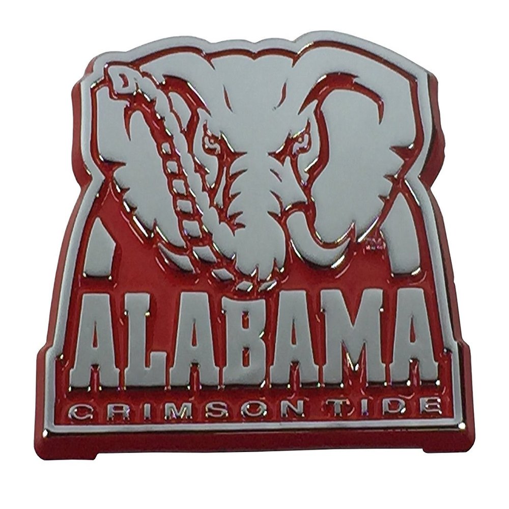 Alabama UA Crimson Tide Metal Auto Emblem Roll Tide! (Elephant Logo (Crimson Trim))