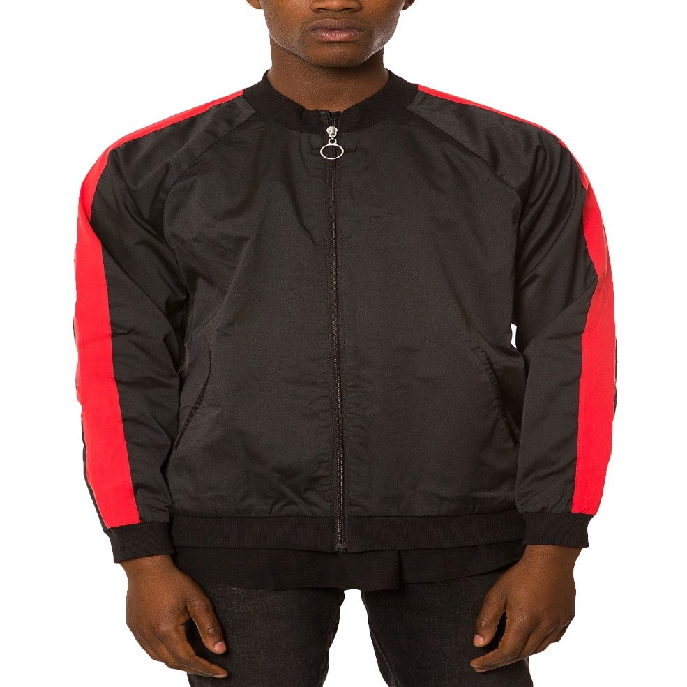 Jaywalker Men's Striped-Sleeve Track Jacket (Black/Red, Large)
