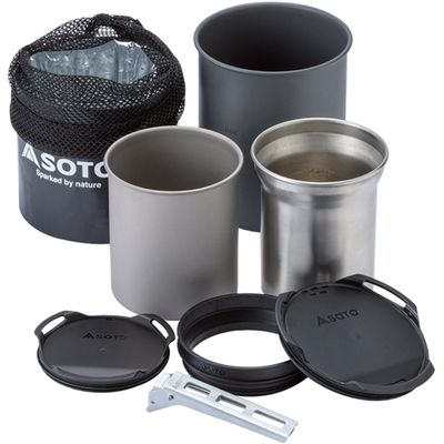 SOTO Thermostack Camping Cooking Set - Multi-Functional Camping Pot Set, Camp Cookware Set for Outdoor Backpacking Camping Hiking Picnic, Included Cozy/Storage Pouch