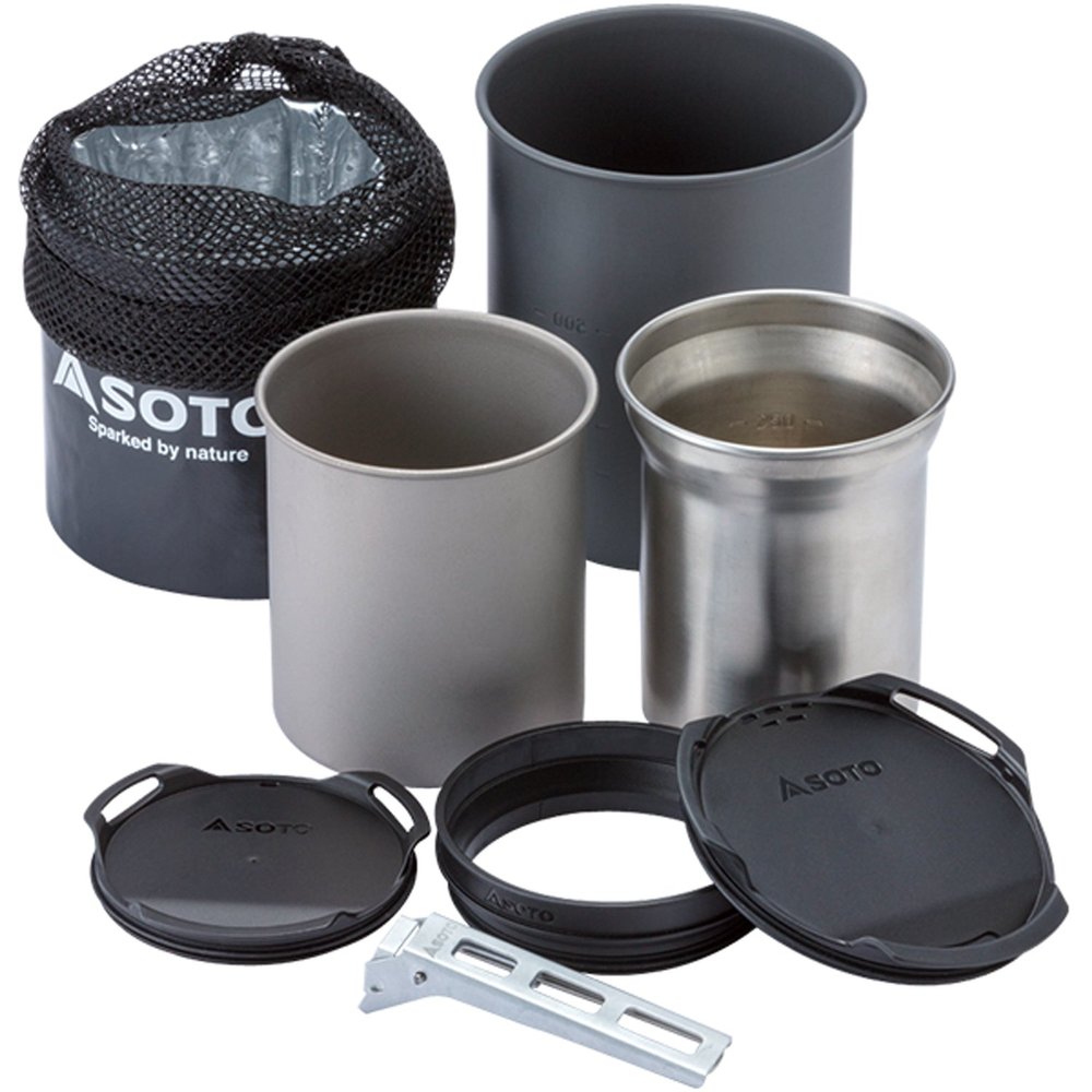 SOTO Thermostack Camping Cooking Set - Multi-Functional Camping Pot Set, Camp Cookware Set for Outdoor Backpacking Camping Hiking Picnic, Included Cozy/Storage Pouch