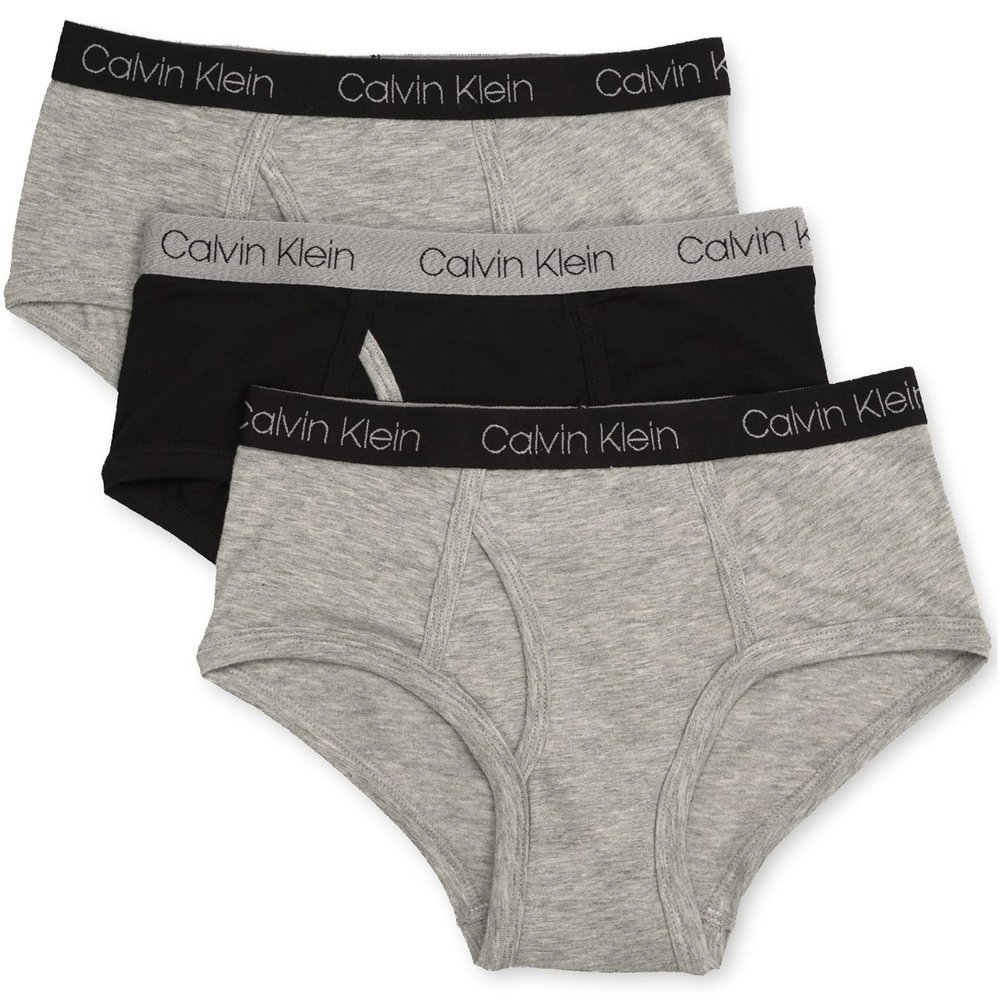 Calvin Klein Boys Modern Cotton Assorted Briefs Underwear, 3 Pack Heather Grey, Black, Heather Grey X- Small