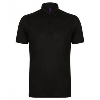 Henbury Mens Stretch Microfine Pique Polo Shirt (XXL) (Black)