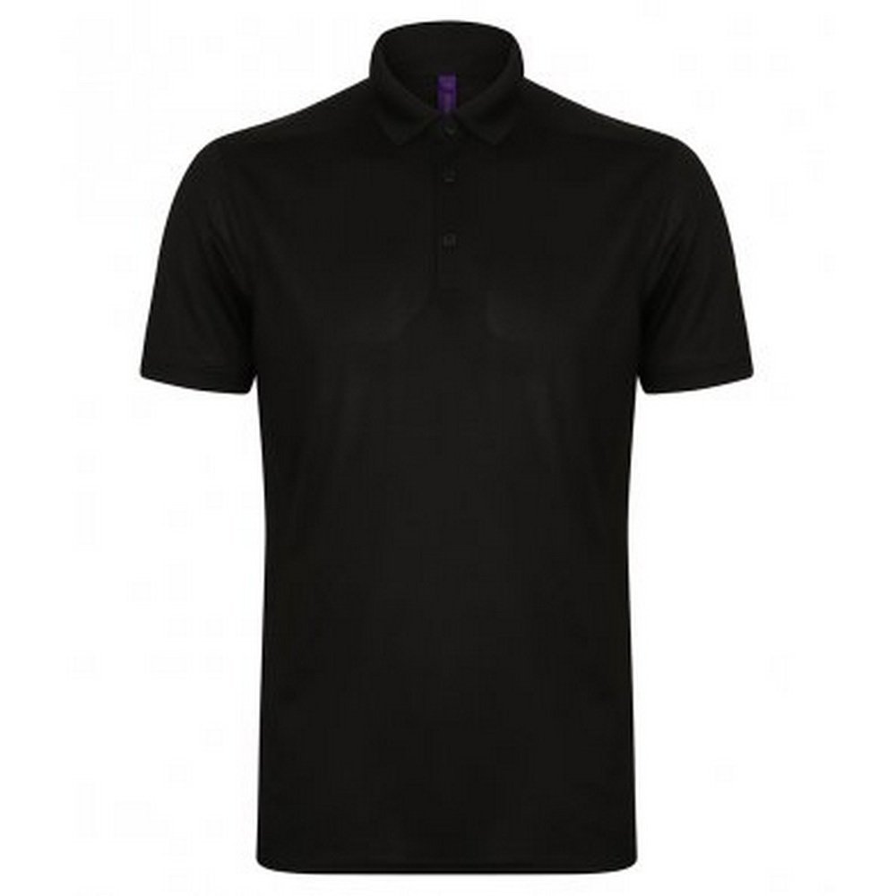 Henbury Mens Stretch Microfine Pique Polo Shirt (XXL) (Black)