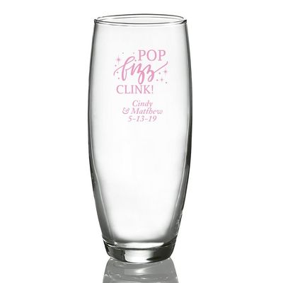 Personalized Color Printed Stemless Champagne Glass - Pop Fizz Clink - Pink - 24 pack