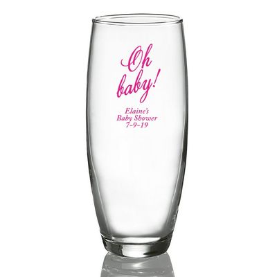 Personalized Color Printed Stemless Champagne Glass - Oh Baby - Fuchsia - 24 pack