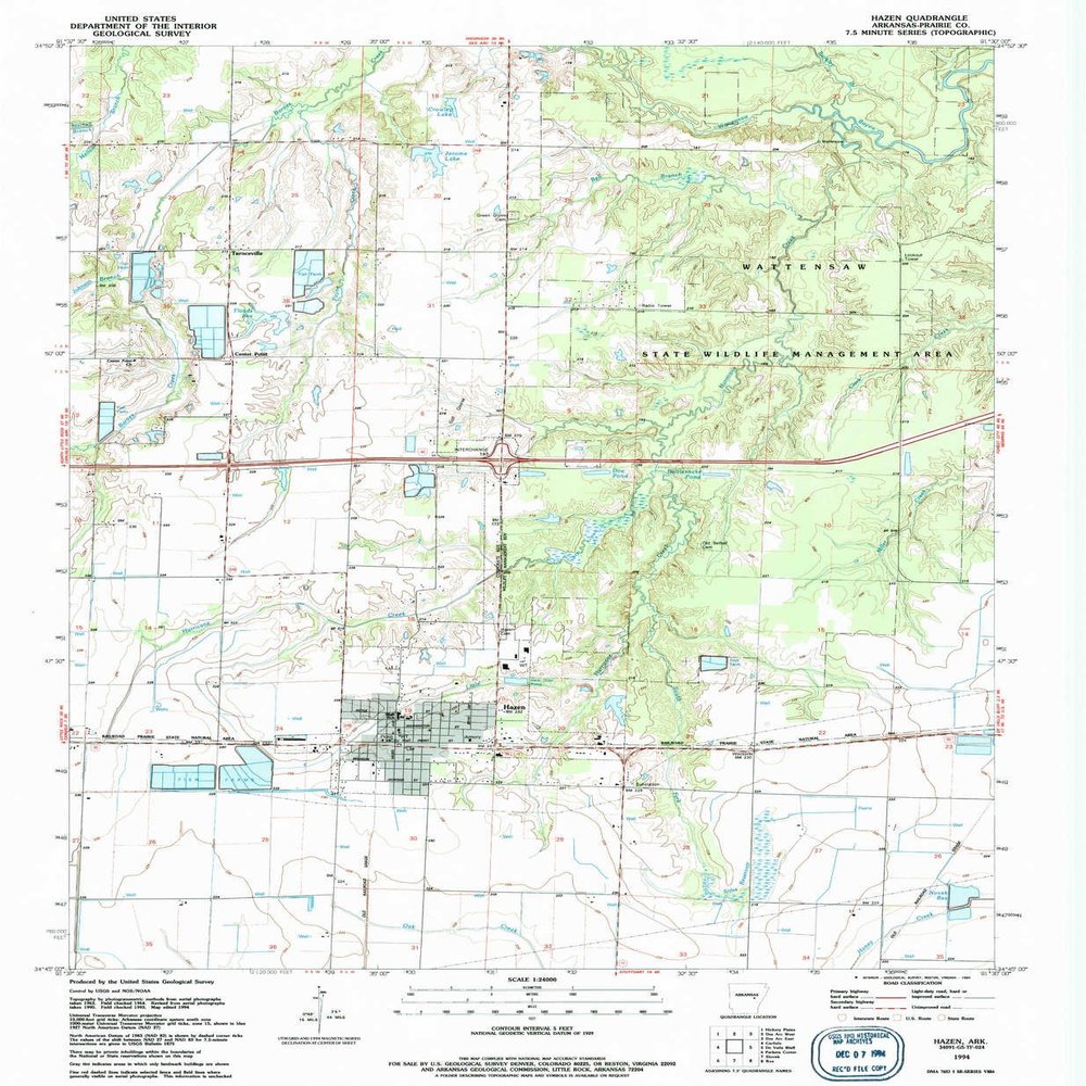 YellowMaps Hazen AR topo map, 1:24000 Scale, 7.5 X 7.5 Minute, Historical, 1994, Updated 1994, 26.8 x 22 in - Tyvek