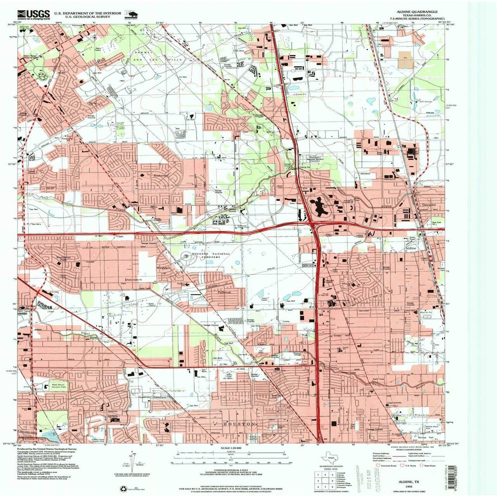 YellowMaps Aldine TX topo map, 1:24000 Scale, 7.5 X 7.5 Minute, Historical, 1995, Updated 1999, 27 x 23 in - Tyvek