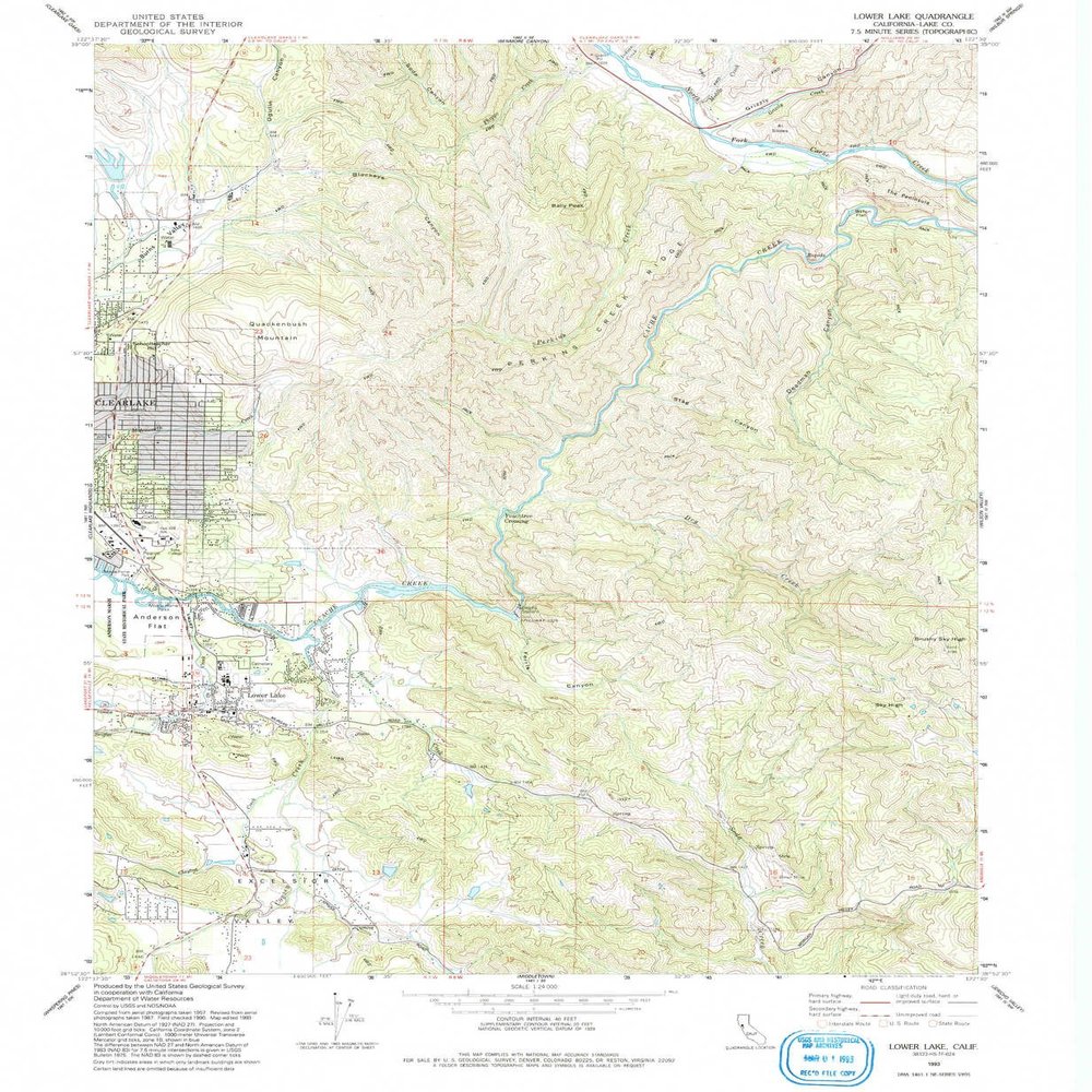 YellowMaps Lower Lake CA topo map, 1:24000 Scale, 7.5 X 7.5 Minute, Historical, 1993, Updated 1993, 26.6 x 21.9 in - Tyvek