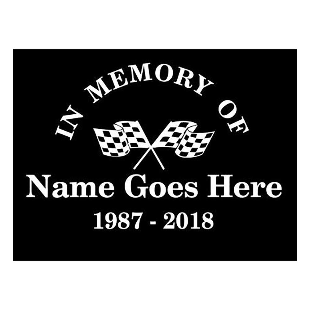 Personalized in Memory of with Racing Flags Decal 6 Inches