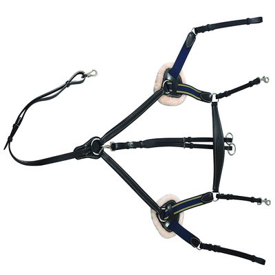 Henri de Rivel Pro 5 Point Elastic Breastplate Martingale with Running Attachment - Black/Navy - Horse