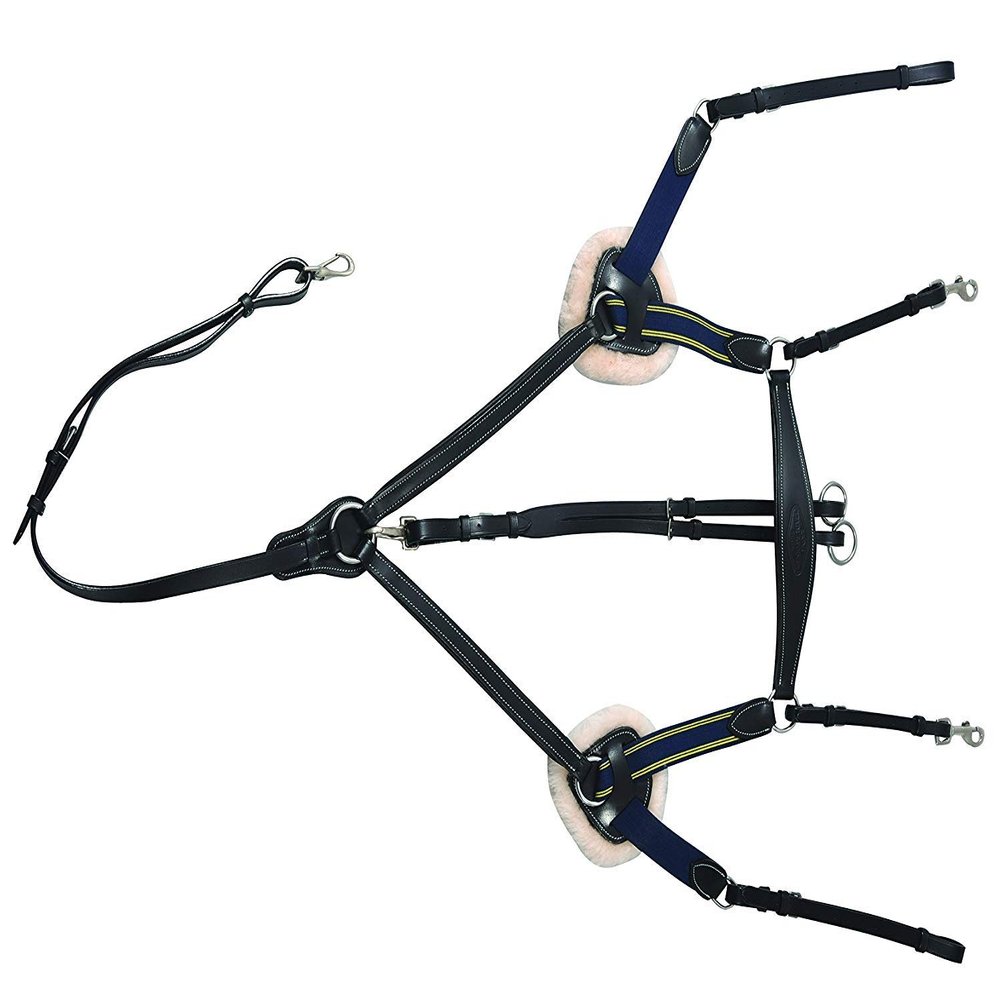 Henri de Rivel Pro 5 Point Elastic Breastplate Martingale with Running Attachment - Black/Navy - Horse