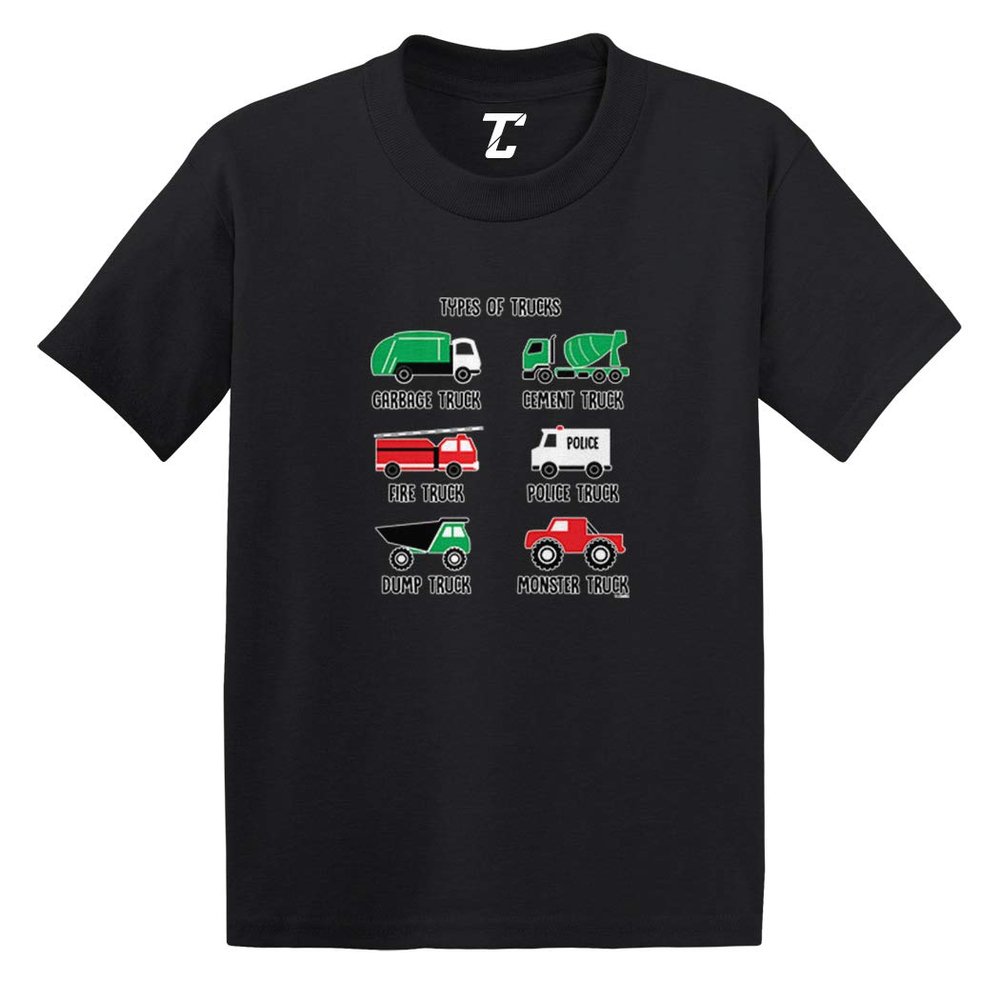 Types of Trucks - Garbage Monster Fire Infant/Toddler Cotton Jersey T-Shirt (Black, 18 Months)