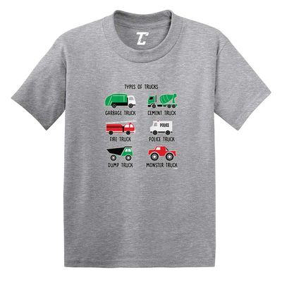 Types of Trucks - Garbage Monster Fire Infant/Toddler Cotton Jersey T-Shirt (Light Gray, 2T)