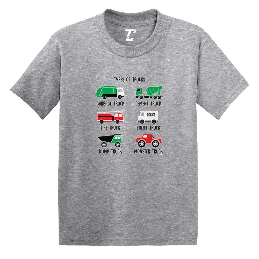 Types of Trucks - Garbage Monster Fire Infant/Toddler Cotton Jersey T-Shirt (Light Gray, 2T)