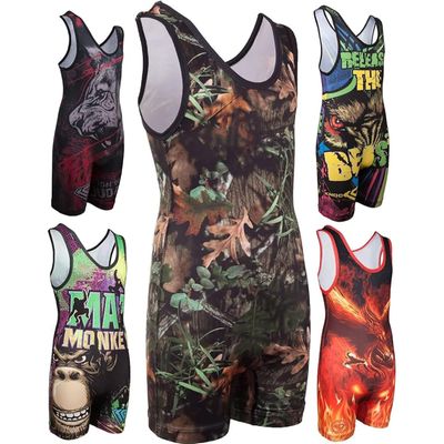 KO Sports Gear Unisex Wrestling Singlet for Adult Wrestlers - Wrestling Singlet for Men & Women - Bold Durable Uniform, Stretchy Breathable Material - Woods Camo, Adult X-Large