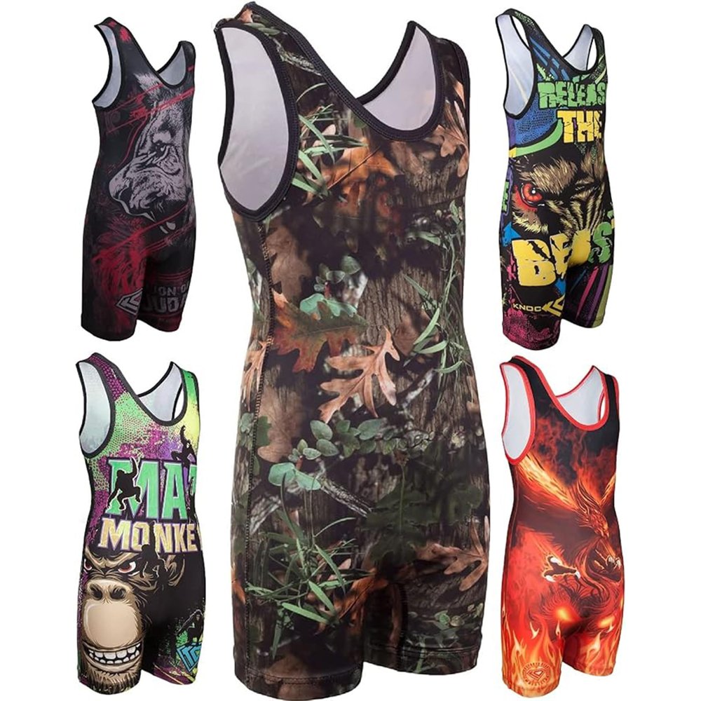 KO Sports Gear Unisex Wrestling Singlet for Adult Wrestlers - Wrestling Singlet for Men & Women - Bold Durable Uniform, Stretchy Breathable Material - Woods Camo, Adult X-Large