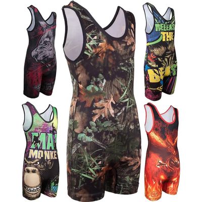 KO Sports Gear Unisex Wrestling Singlet for Adult Wrestlers - Wrestling Singlet for Men & Women - Bold Durable Uniform, Stretchy Breathable Material - Woods Camo, Adult X-Small