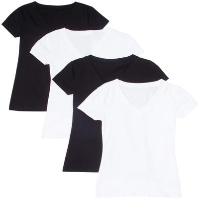 4 Pack Zenana Women's Basic V-Neck Tee X-Large Black, Black, Charcoal, H Gray
