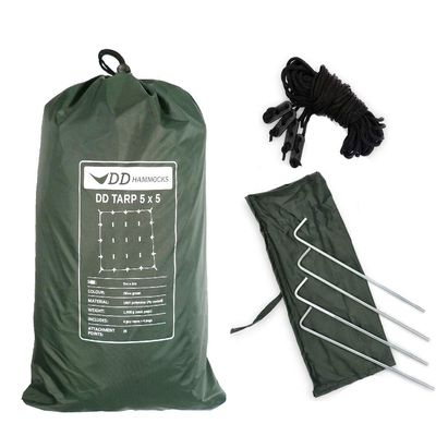 DD Hammocks - DD Tarp 5x5 - Olive Green (16ft x 16ft) - 100% Waterproof Lightweight & Multifunctional Rainfly Extra Large Tarp Tent Group Shelter for Camping Day Trips Adventure & Scouts