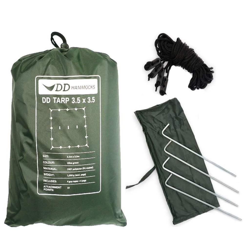 DD Hammocks Tarp 3.5 x 3.5 - Olive Green (11.5ft x 11.5ft) - 100% Waterproof - Lightweight & Multifunctional Large Rainfly Tarp Tent Shelter for Camping Bushcraft & Survival Adventure
