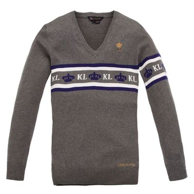KINGSLAND EQUESTRIAN APPAREL Mimosa Ladies Sweater with V-Neck in Grey Large (123-KN-272-060)