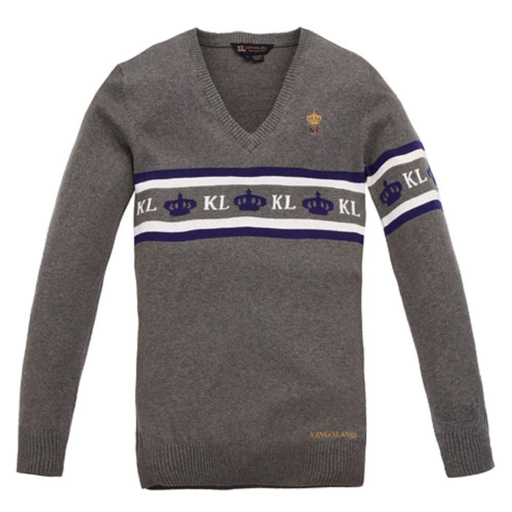 KINGSLAND EQUESTRIAN APPAREL Mimosa Ladies Sweater with V-Neck in Grey Large (123-KN-272-060)