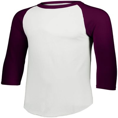 Augusta Sportswear Youth Baseball Quarter Sleeve Tee, White/Maroon, Large