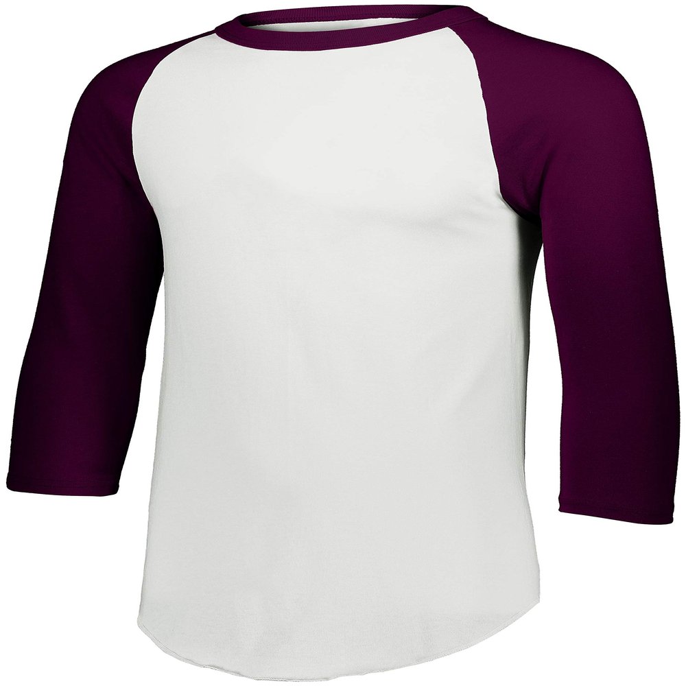 Augusta Sportswear Youth Baseball Quarter Sleeve Tee, White/Maroon, Large