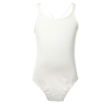 dPois Kids Girls' Double Strap Criss Cross Back Ballet Dance Leotard Gymnastics One-Piece Camisole Bodysuit White 10-12 Years