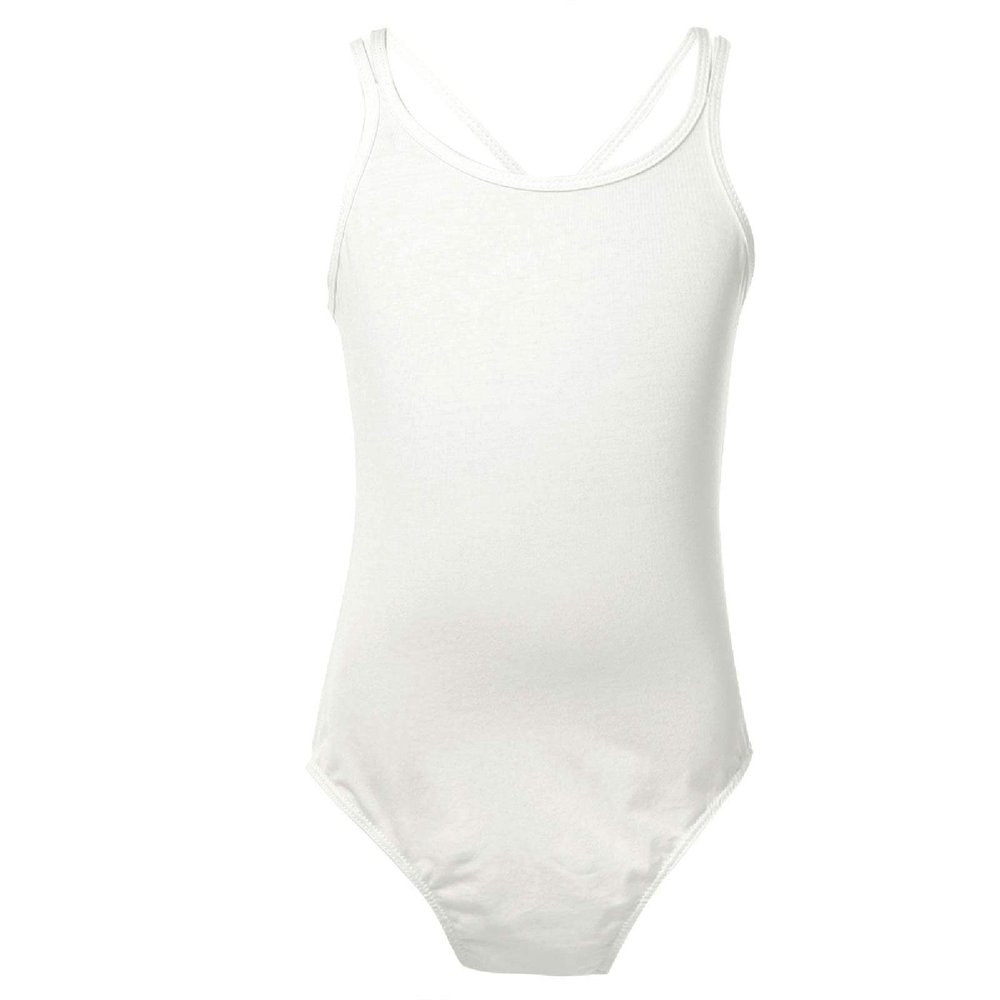 dPois Kids Girls' Double Strap Criss Cross Back Ballet Dance Leotard Gymnastics One-Piece Camisole Bodysuit White 12-14 Years
