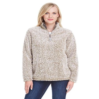 J America Ladies' Epic Sherpa 1/4 Zip 2XL OATMEAL HEATHER